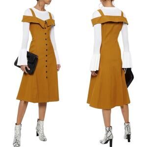 A.L.C. Hudson Cold Shoulder Linen Blend A-Line Dress Mustard Size 0